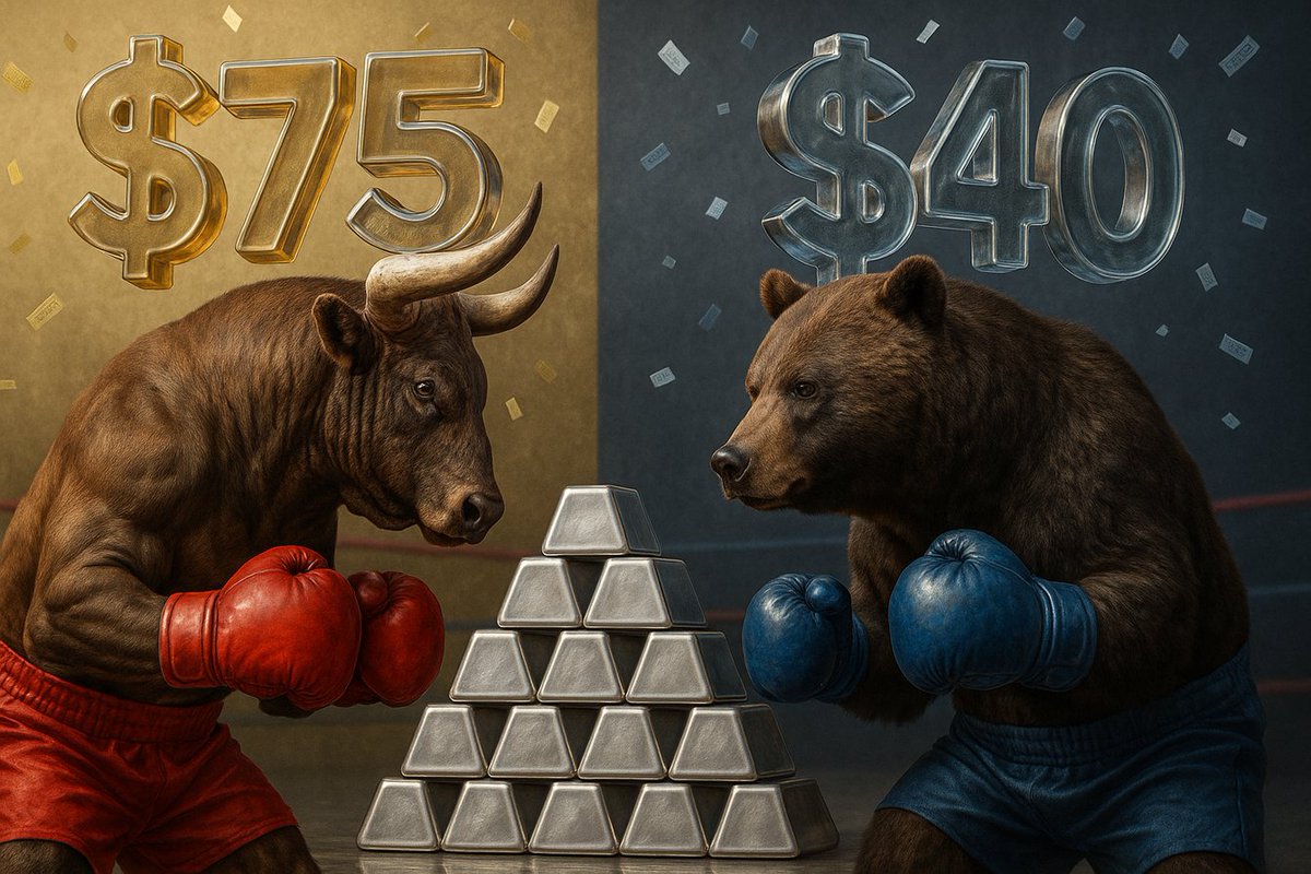 AIGOLDOfficial's tweet image. 🚨 SILVER ALERT! 🚨
According to Bloomberg via @Kitco, the next big move in #Silver could be a massive blast-off to $75 💥🚀
…or a volatile slam back to $40 ⚠️📉

Why such a wild range? 🤔
Because silver isn’t just a precious metal — it’s a volatility monster 💀⚡
Industrial…