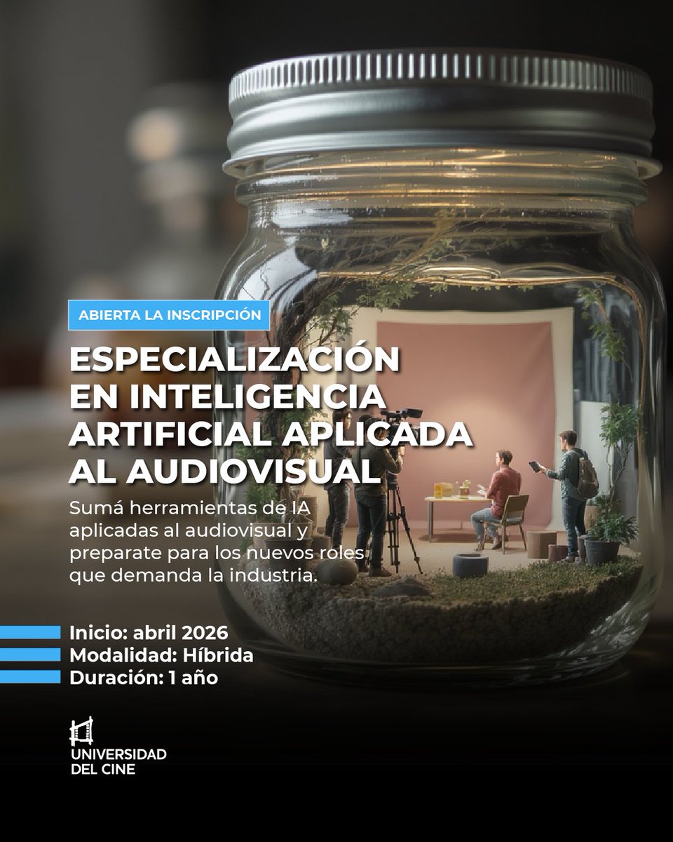 🎓 NUEVA Especialización en IA aplicada al Audiovisual📽️Un programa de un año para profesionales que buscan ampliar competencias y comprender el impacto de la IA en el cine y los nuevos medios.
+ info e inscripción: ucine.edu.ar
📩 investigacionyposgrado@ucine.edu.ar