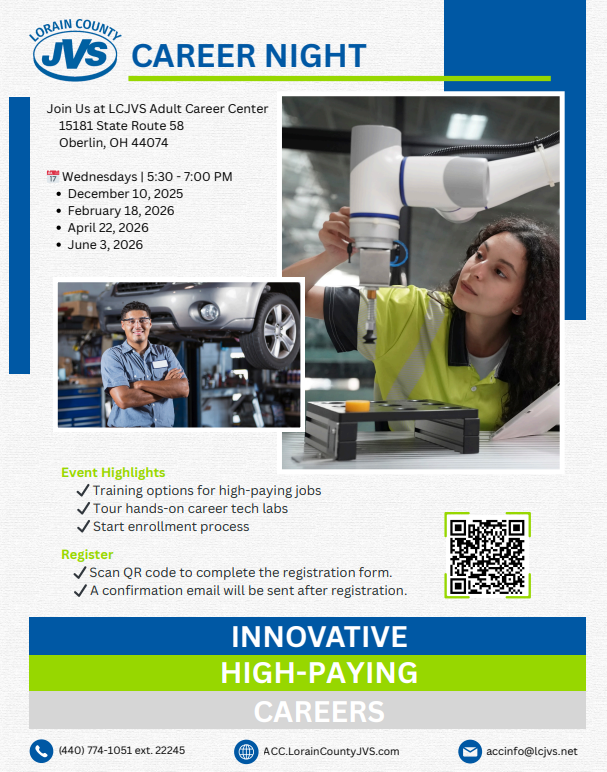 ALHSGuidance's tweet image. Seniors- unsure about what the future brings after high school?
Attend a Lorain County JVS-Adult Career Center High School Senior Career Night! 

Programs include: Advanced Manufacturing, Health Care, Culinary, Beauty, &amp;amp; more!

forms.office.com/r/0Mc7e5q2j4?o…