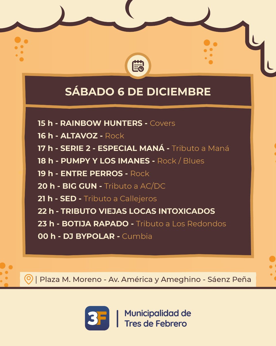 Municipalidad3F's tweet image. 🍻🤪 La última Fiesta de la Birra del 2025 llega con todo: las mejores fábricas cerveceras de #3F, foodtrucks, feria de artesanos y un line up cargado de música en vivo. 

Te esperamos este sábado 6 y domingo 7 de diciembre, de 12 a 01 h, en Plaza Mariano Moreno #SáenzPeña