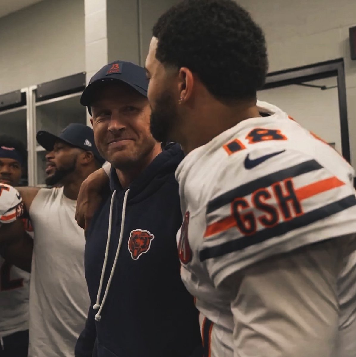 bearszn's tweet photo. One of the best things from this season has been the Bears postgame locker room photos that perfectly capture the special culture that Ben Johnson is building in Chicago. 🥹 https://t.co/gZis52RwfI