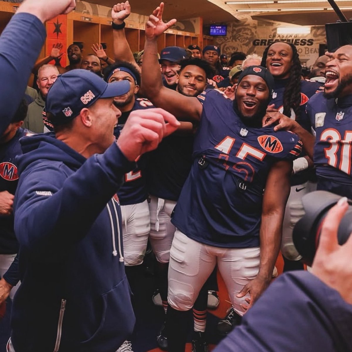 bearszn's tweet photo. One of the best things from this season has been the Bears postgame locker room photos that perfectly capture the special culture that Ben Johnson is building in Chicago. 🥹 https://t.co/gZis52RwfI