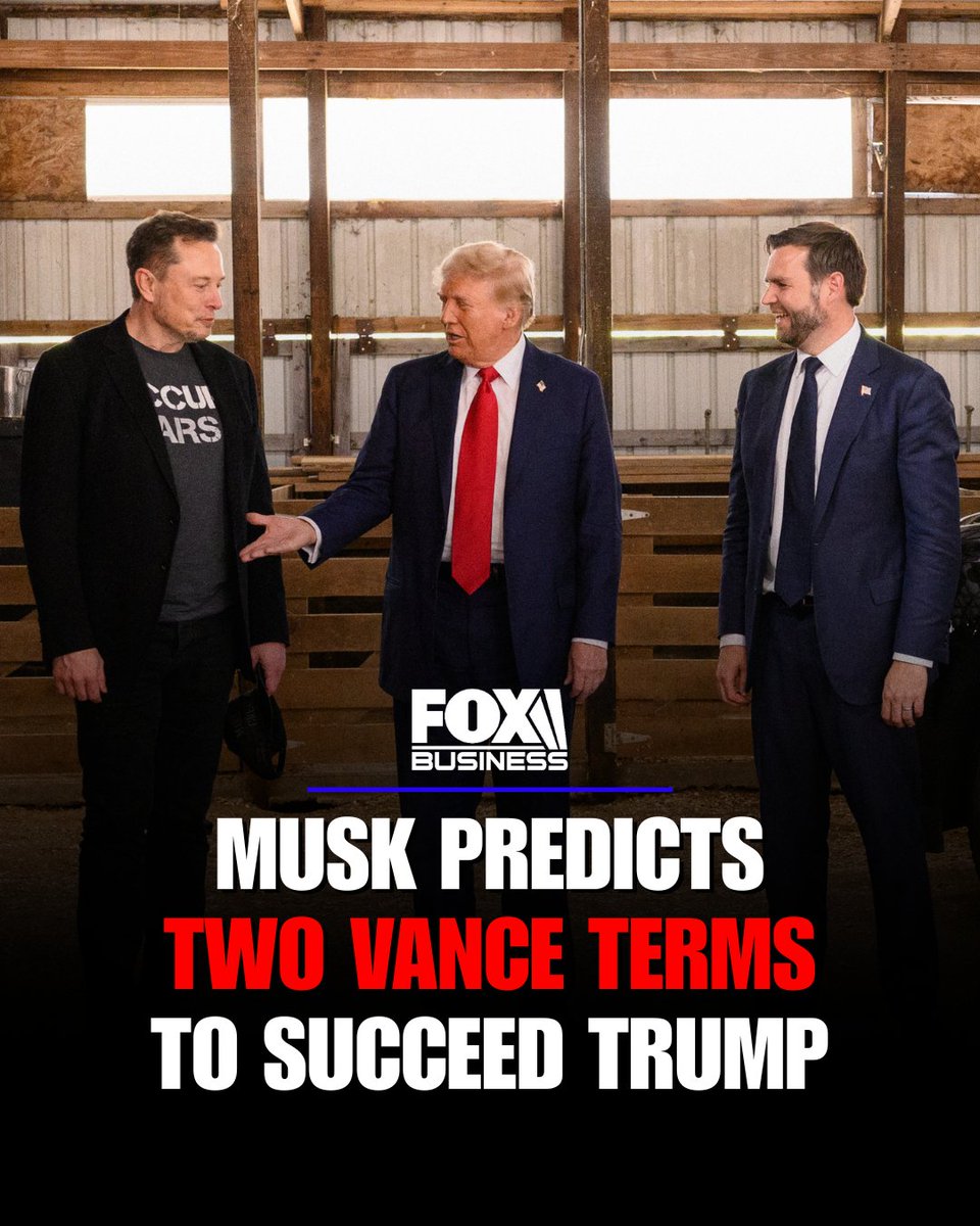 FoxNews's tweet image. TAKE 'TWO': Elon Musk makes his White House prediction during a video appearance at a reunion of his DOGE cost-cutting team, reportedly telling attendees that the United States is at the beginning of a "great 12-year span."