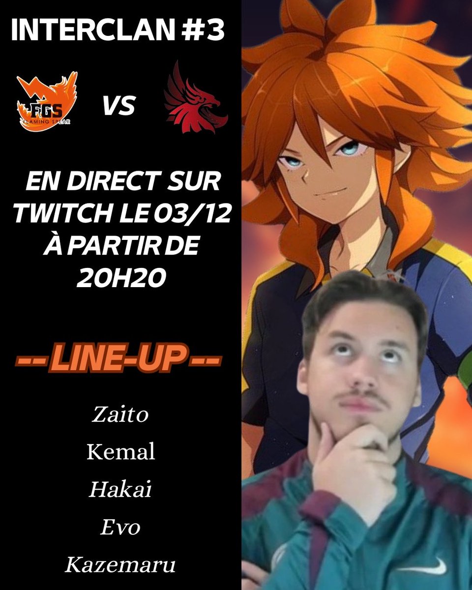 La FGS affrontera la Galego Esport en interclan aujourd'hui à 20h20 !!

A suivre en direct sur Twitch avec <a href="/ox_diabl/">FGS | DiablOx</a> au cast ! #InazumaEleven 

➡️twitch.tv/fgs_diablox