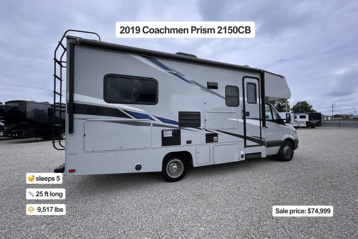 RVsDotCom_'s tweet photo. Cruise in comfort 🛣️

New 2026 Thor Freedom Elite 19HEC 
New 2026 Dynamax Isata 3 24FW
Used 2019 Coachmen Prism 2150CB
Used 2022 Thor Delano 24TT https://t.co/nYRnmqXKo9