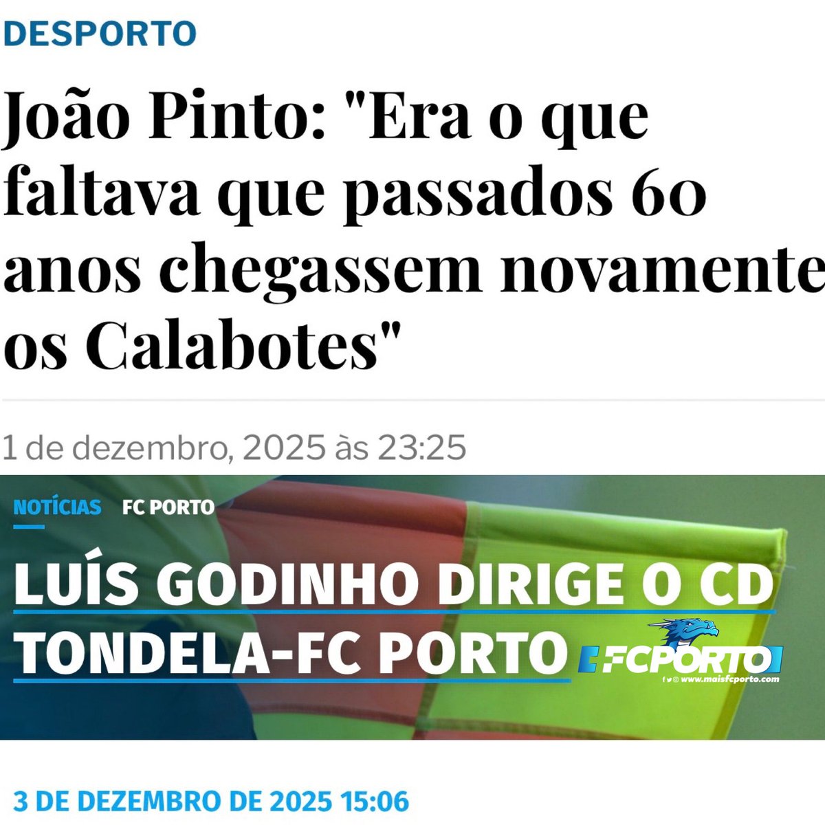 Depois do calendário que nos obrigam a cumprir em Dezembro e depois das nomeações sucessivas de padres para os nossos jogos e os dos de Lx, estou muito convicto que só sendo campeões teremos a força para começar a limpar esta lama.
O futebol português precisa do Porto campeão.