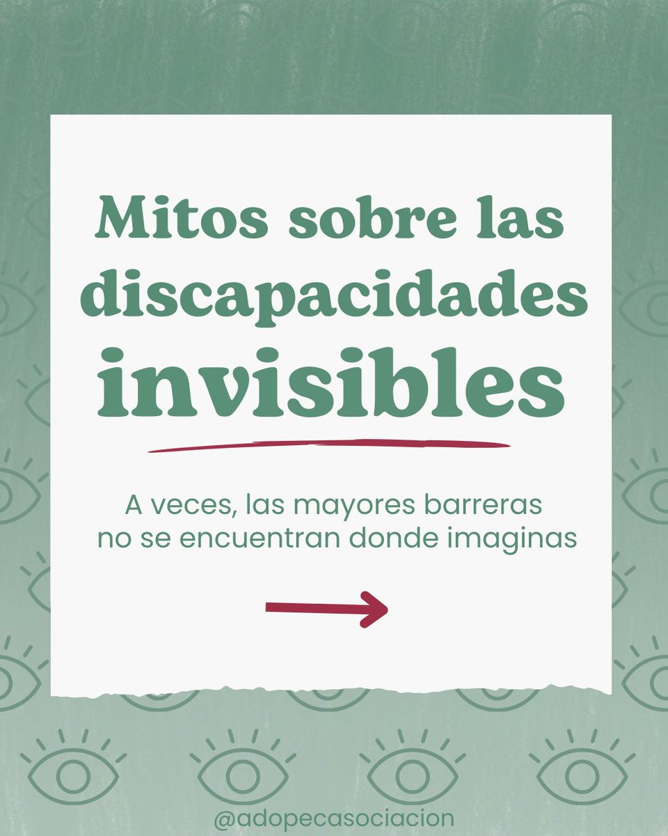 AdopecAsociacio's tweet photo. Se estima que un 80% de las discapacidades son invisibles. 🌻 Hoy, Día Internacional de las Personas con Discapacidad, compartimos contigo cuatro de los mitos más comunes en torno a ellas. ⬇️
#DiadelasPersonasConDiscapcidad #3Diciembre #Discapcidad #Accesibilidad https://t.co/uenvTk4klv