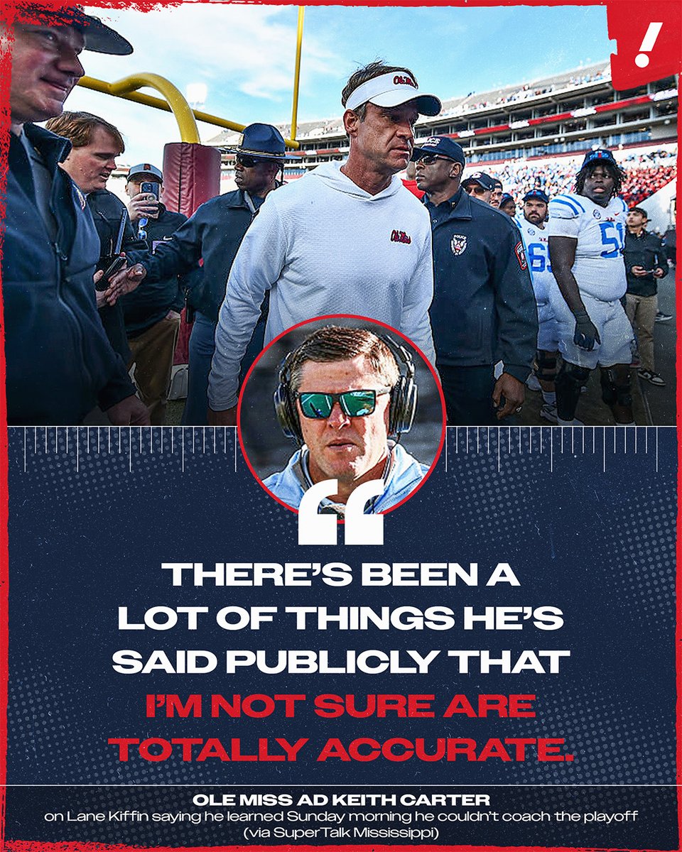 YahooSports's tweet image. Ole Miss AD says Lane Kiffin knew well in advance that he wouldn't be allowed to coach in the playoff if he left 😲