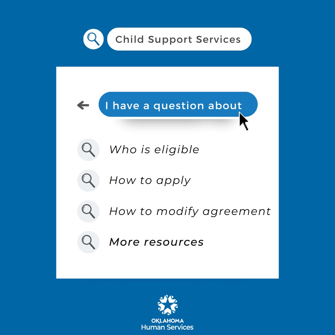Have questions about Child Support?

Visit oklahoma.gov/okdhs/services… to learn more!