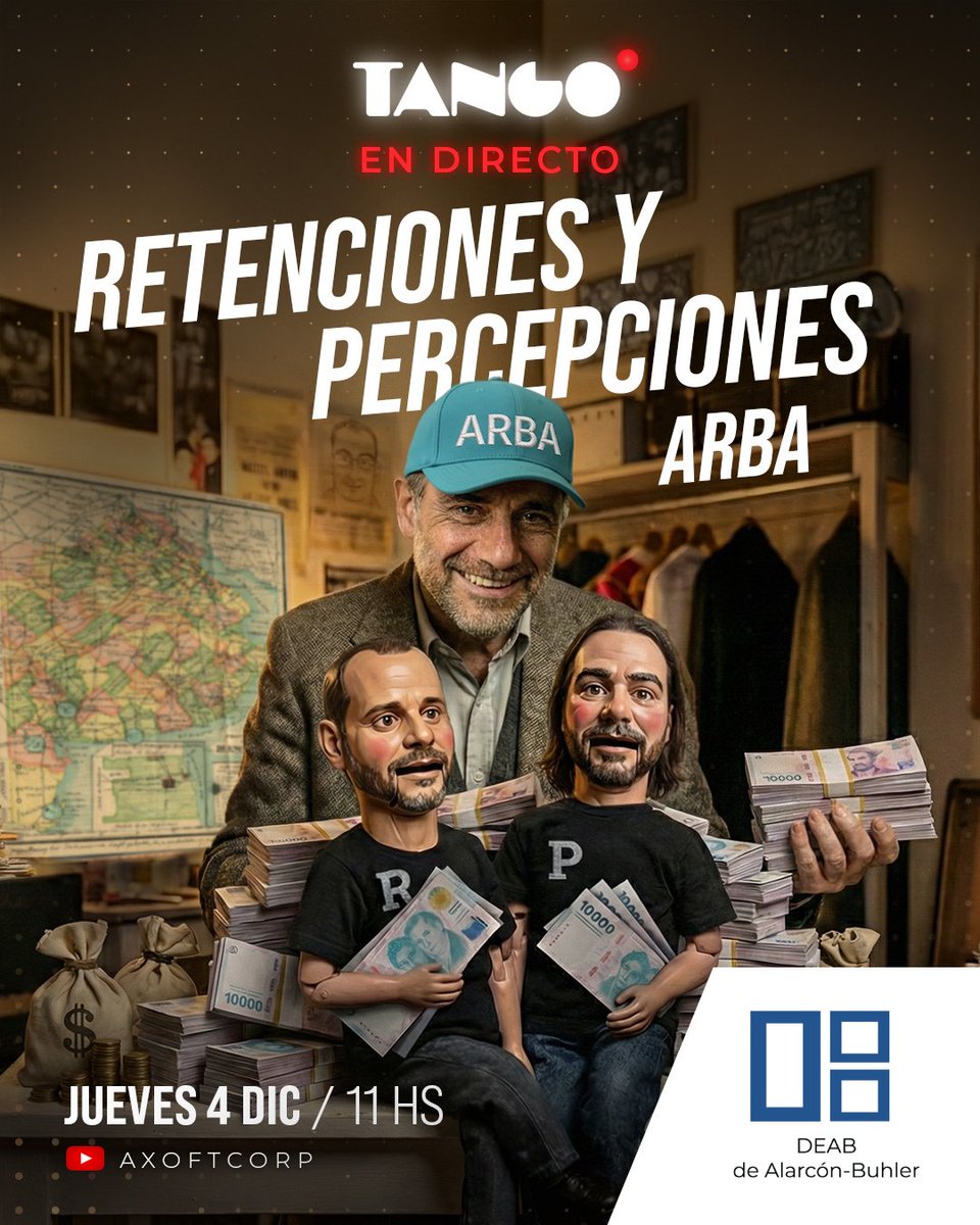 DEABTango's tweet image. #TangoEnDirecto

👉 Mañana, jueves a las 11h, no te pierdas el directo de IIBB ARBA - Retenciones y Percepciones, donde se verá como implementar el cálculo y emisión de retenciones.

🔔Suscribite al canal.

🔴YouTube: Acceso youtube.com/@AxoftCorp

#tangosoftware #deab