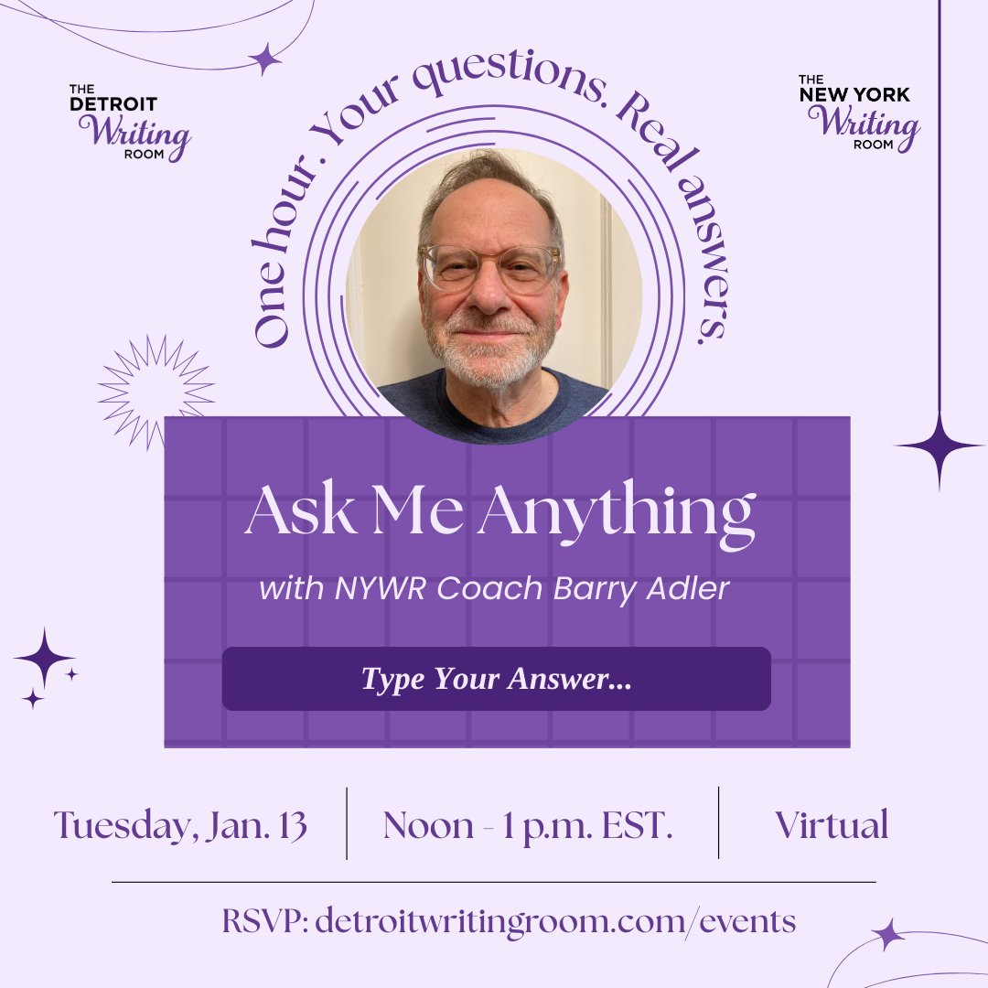nycwritingroom's tweet photo. We can’t wait for our second Ask Me Anything session with @newyorkwritingroom Coach Barry Adler! On January 13, Writing Room members are invited to ask a former story doctor for The New York Times any burning questions!

📌 RSVP: https://t.co/ydFv0Ivl4X https://t.co/jUIcyY149W