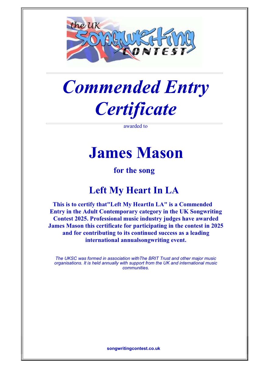 Got some amazing news this week; 3 more of my songs got commended in <a href="/uksongwriting/">UK Songwriting Contest</a> contest! 2 almost made it into the semi finals 🙌 more on my insta