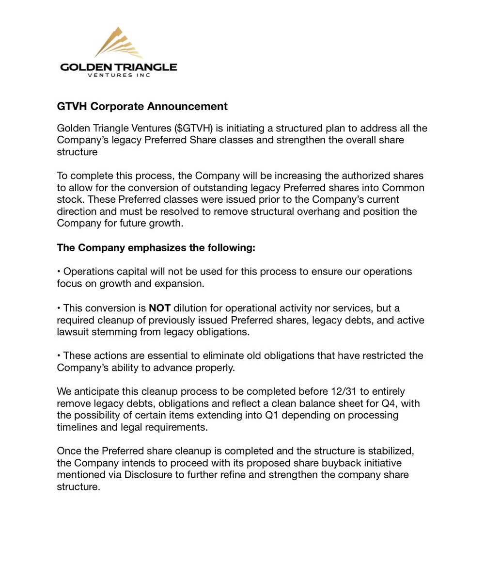 Corporate Announcement | $GTVH