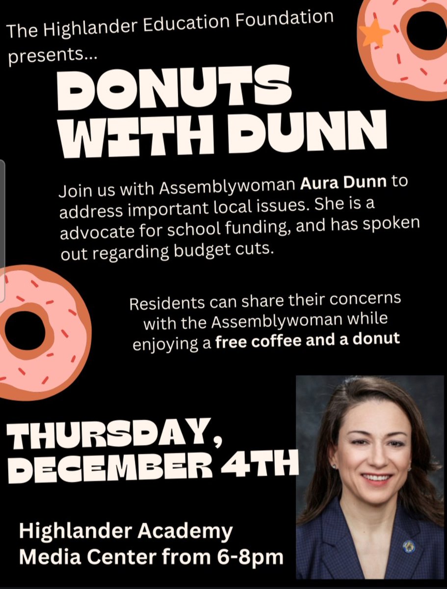 HighlanderEdFun's tweet image. 🍩Donuts with Dunn🍩
Thursday,  December 4th
6-8pm
Highlander Academy 
Kids are welcome and needed to eat the DONUTS! 
☕️🍩☕️🍩☕️🍩☕️🍩☕️🍩☕️