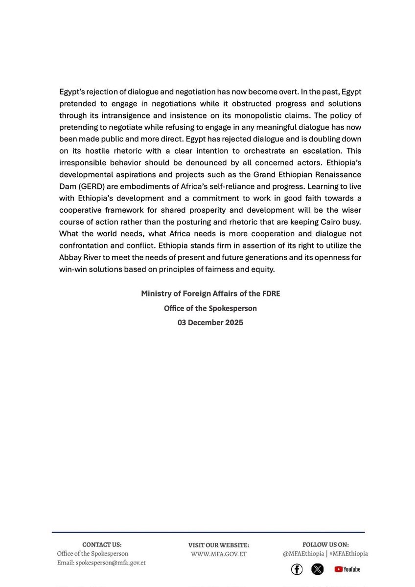 Communiqué de Presse du Ministère des Affaires Etrangères : 03 Décembre 2025