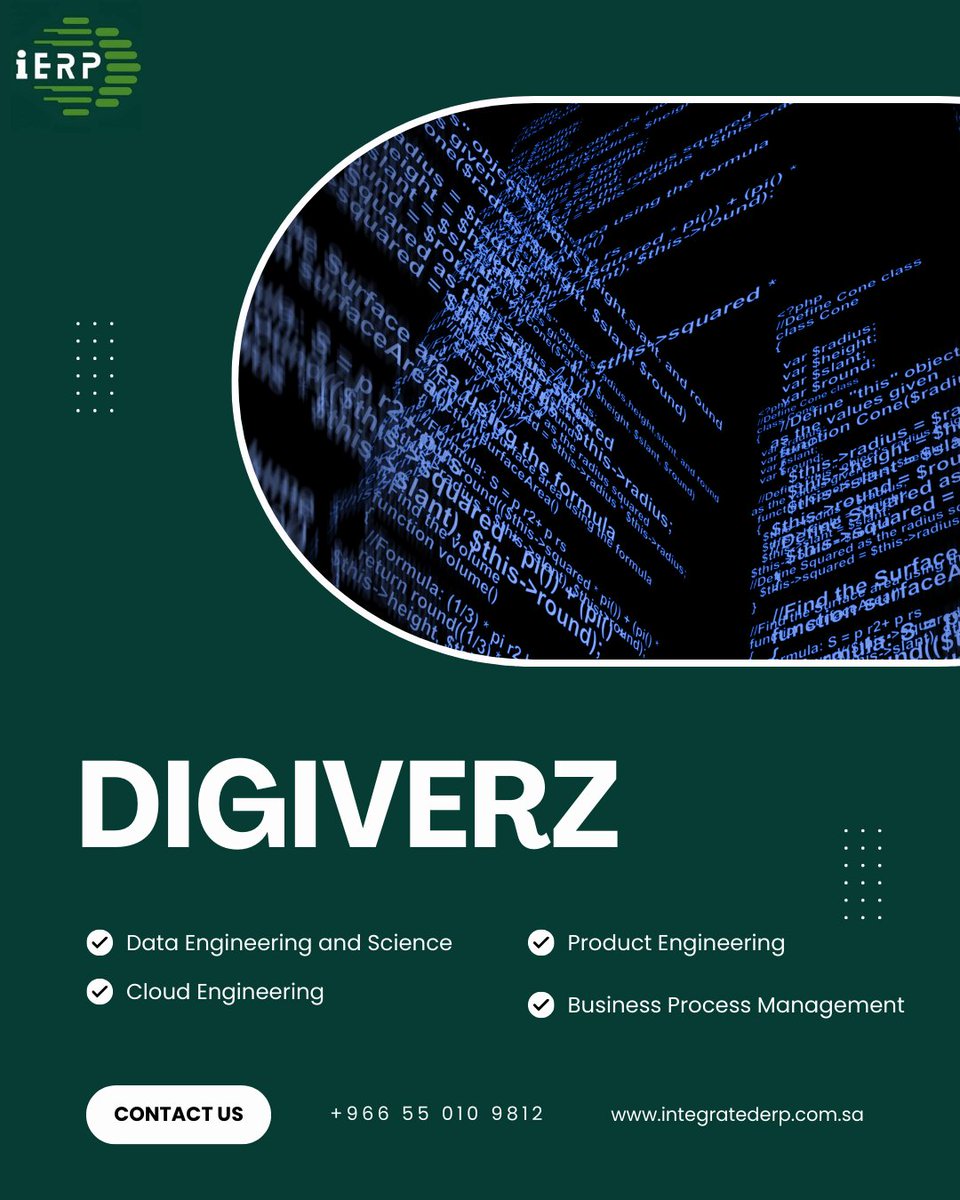 ierpofficial's tweet image. From data insights to cloud scalability, our services drive efficiency, resilience, and transformation. 
Learn more at integratederp.com.sa or contact us at info@integratederp.com.sa | +966 55 010 9812 
#DataEngineering #ProductEngineering #CloudEngineering #IERP