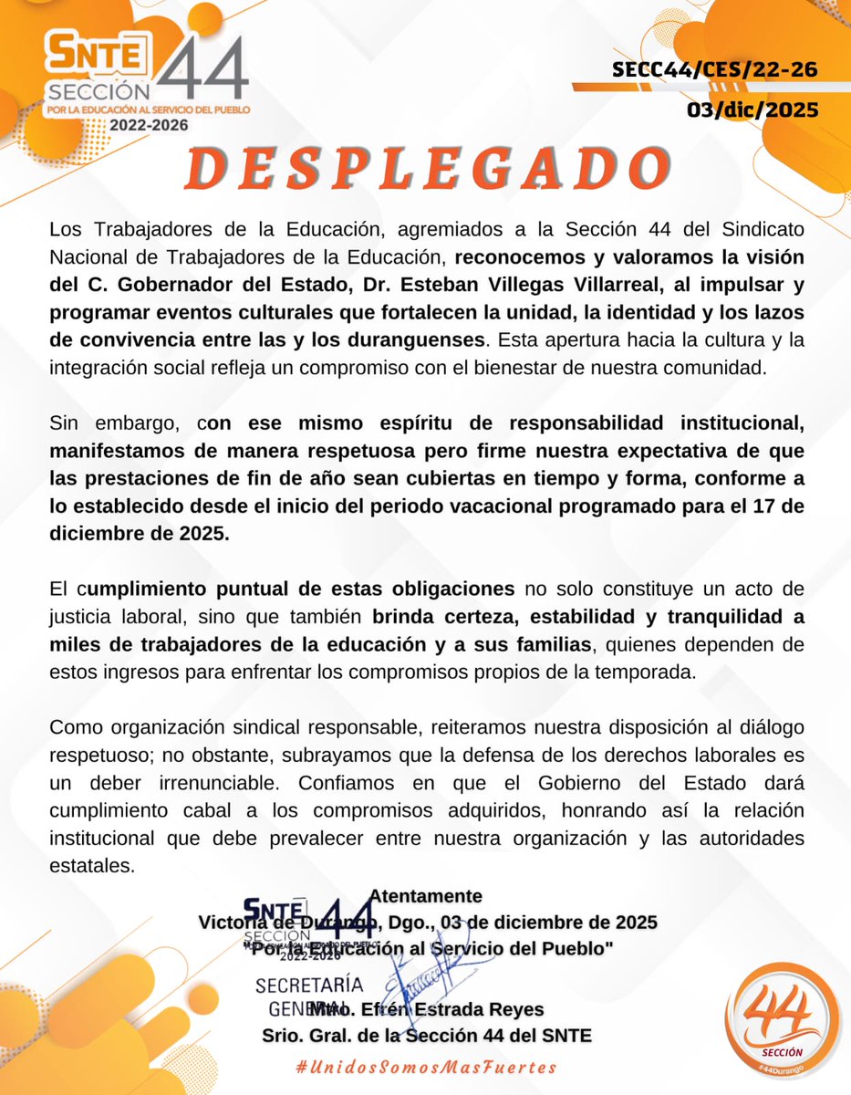Seccion44SNTE's tweet photo. #SNTESeccion44
#UnidosSomosMasFuertes
📢Información importante‼️ https://t.co/tXawvM9d0M