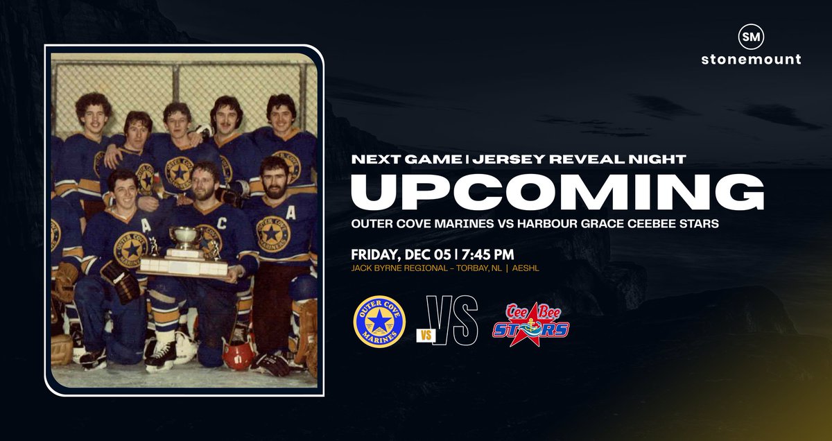 🚨 Upcoming Game 🚨

After a weekend off, your Stonemount Outer Cove Marines are back at the Jack tonight host the Harbour Grace CeeBee Stars for the first time this season 🏒

With the roost open and cold Labatts products on tap, be sure to head down before puck drop at 7:45 pm!