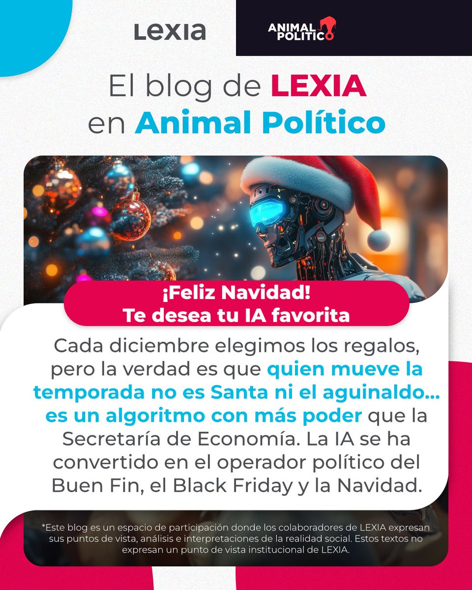 LEXIAGlobal's tweet photo. ¡Feliz Navidad! Te desea tu IA favorita por Dan Lalu @Dan_1a1u  en @Pajaropolitico

Lee el artículo en: https://t.co/KfrcPBduiF https://t.co/tLEZ8r2AJ4