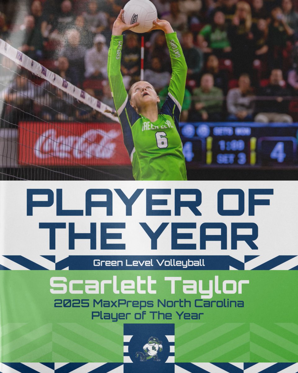 G_L_ATHLETICS's tweet photo. Congratulations To Scarlett Taylor - Named 2025 MaxPreps North Carolina Volleyball Player of The Year! Way To Go! 🐊 🏐 

🔗: https://t.co/gtHyjSbV7s https://t.co/eXobdG1kS1