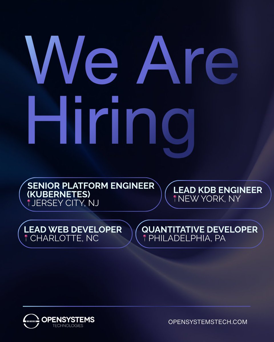 OpenSystemsTech's tweet image. Hot jobs of the week are live. We’re hiring for top roles in finance and insurance. Explore all openings here: f.mtr.cool/ifldytzayc
- Senior Platform Engineer
- Lead KDB Engineer
- Web Developer Lead
- C++ C# Software Engineer
#Hiring #Jobs #TechJobs