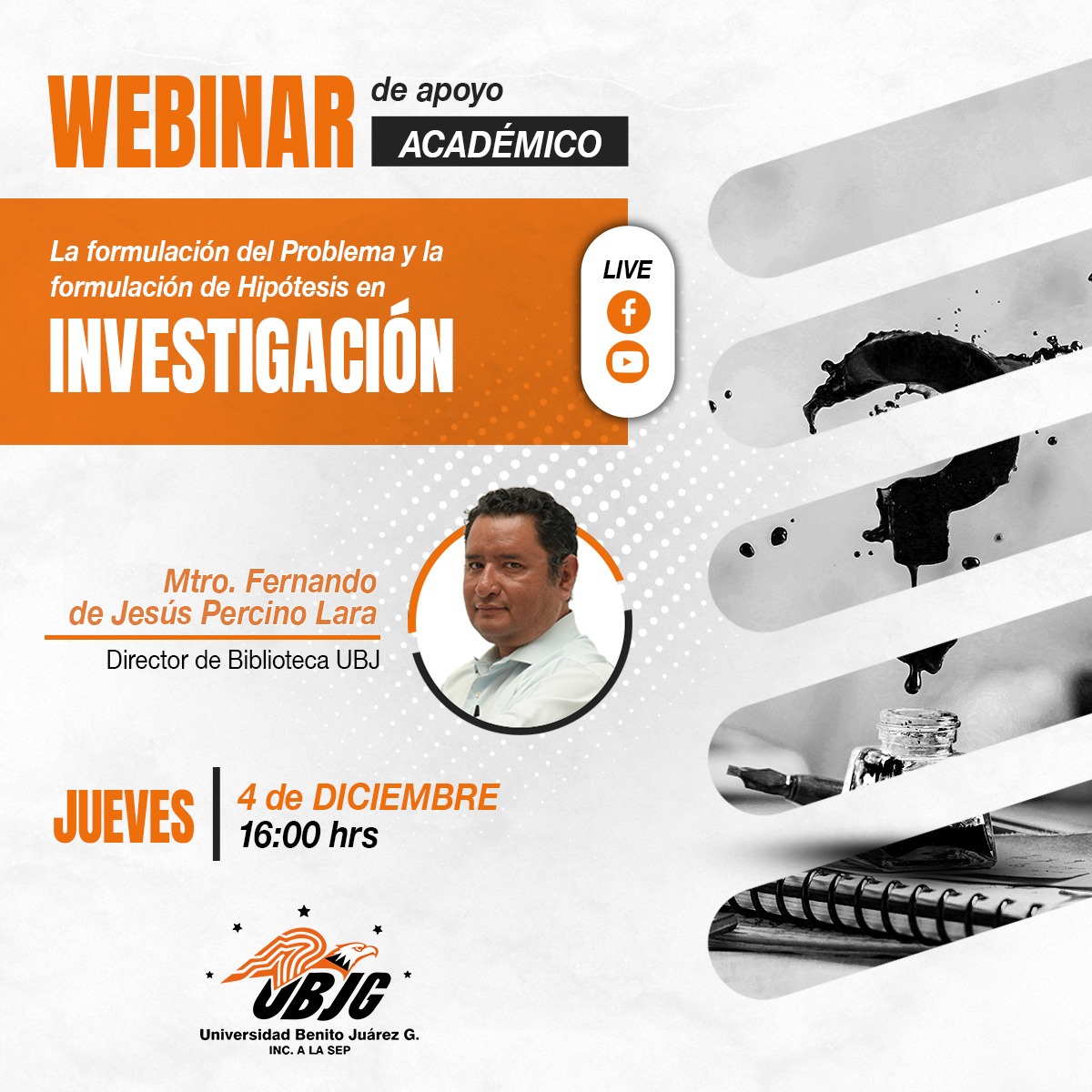 ¿Tienes dudas sobre cómo formular un problema o
construir una hipótesis para tu proyecto de
investigación? Este webinar es para ti. 👇