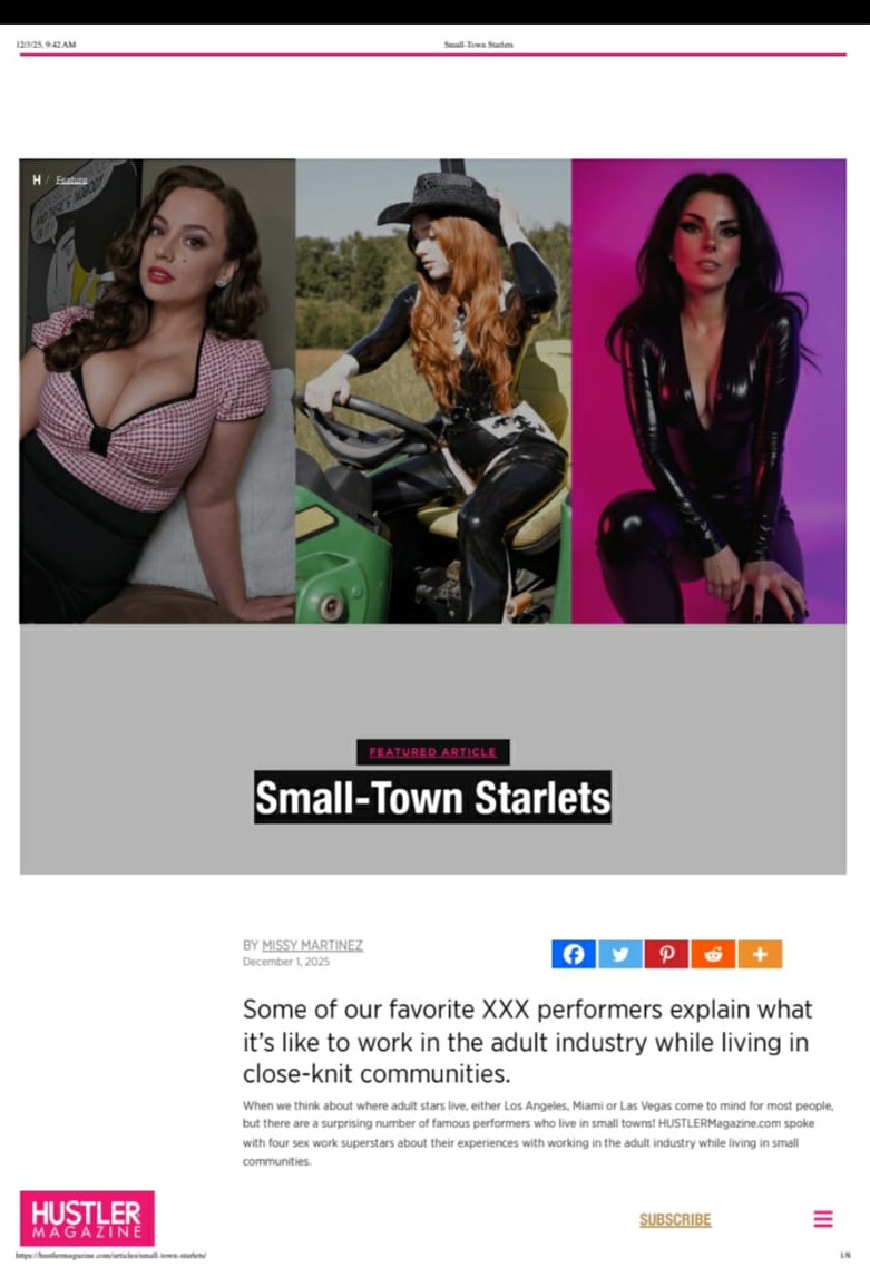 Thank you so much to author <a href="/MissyXMartinez/">Missy Martinez</a> and to <a href="/HustlerMag/">HUSTLER Magazine</a> for including me in this article ✨ 
Co-Starlets:
<a href="/femdomdiaries/">Goddess Gabrielle</a> 
<a href="/FarrahdeRossi/">✨𝕱𝖆𝖗𝖗𝖆𝖍 𝖉𝖊 𝕽𝖔𝖘𝖘𝖎✨</a>
<a href="/AerieSaunders/">Aerie Saunders 🖤</a> 
<a href="/LizRiverModel/">Liz River 💕</a> 

hustlermagazine.com/articles/small…