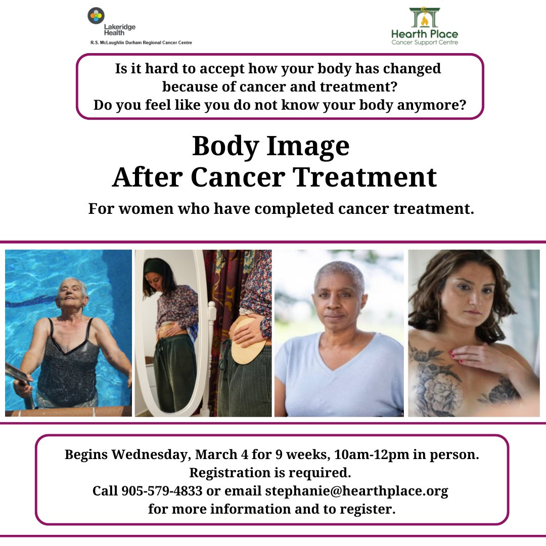 Save the date! Our popular body image series, Body Image After Cancer Treatment, begins on Wednesday, March 4, 2026.

This 9-week series can help you learn how to be more accepting of your body through education, group discussions, expressive arts and relaxation exercises.