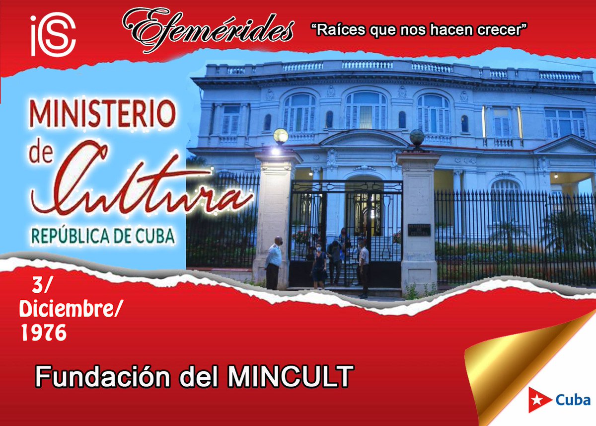 IcsCuba's tweet photo. 🎊El Ministerio de Cultura arriba hoy a sus 49 años, institución encargada de dirigir y controlar la política cultural del Estado y el gobierno cubanos. El Mincult garantiza también la defensa y enriquecimiento del patrimonio cultural de la nación.
‼️FELICIDADES‼️
@CubaEsCultura https://t.co/WKNNSw6YZR