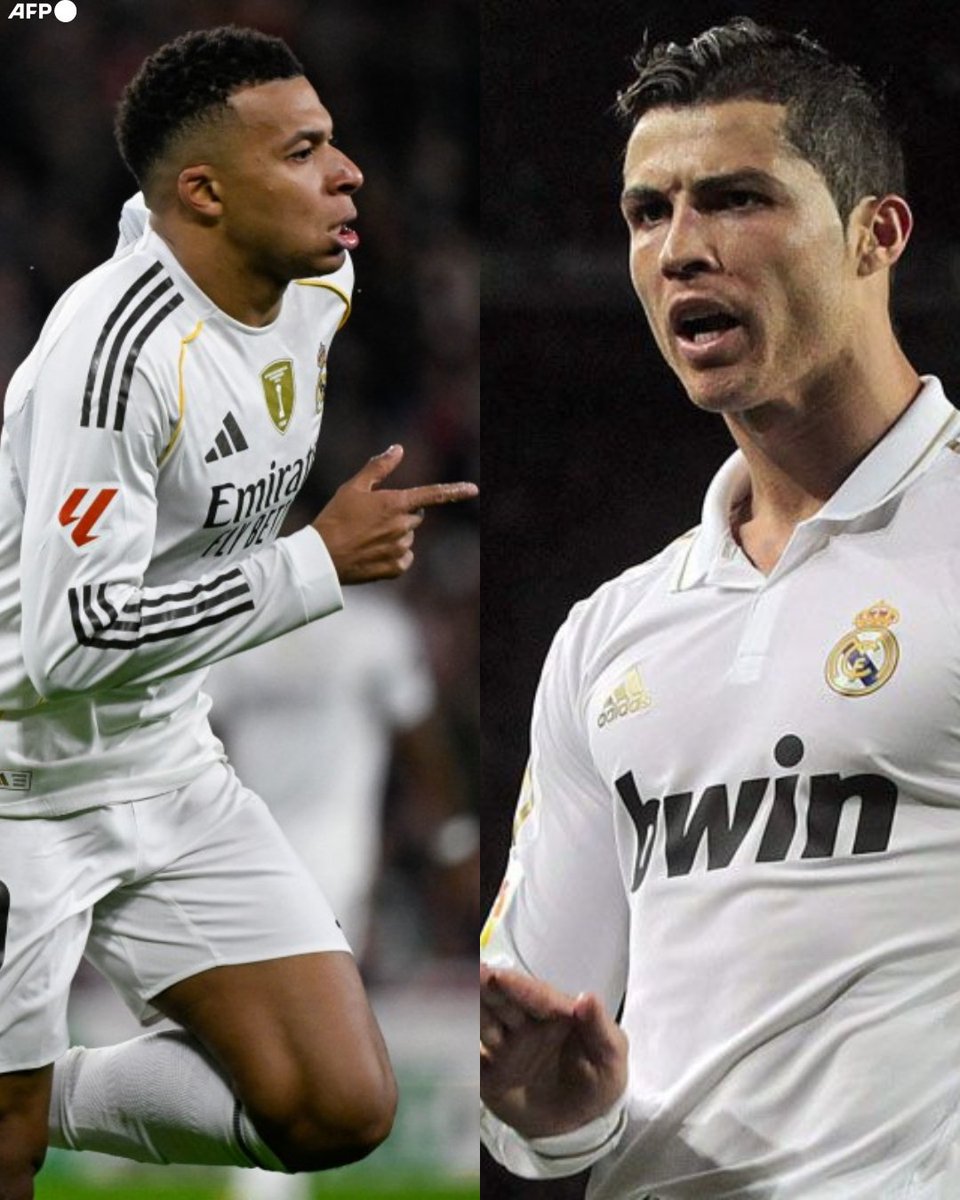 InvictosSomos's tweet photo. Kylian Mbappé registra ¡¡55 GOLES!! en 55 partidos disputados en el 2025 con el Real Madrid. A solo 4 anotaciones de empatar a Cristiano Ronaldo (59) como el jugador con más goles en un mismo año natural con el club madridista. Kiki va por el récord de su ídolo. NACIDO PARA JUGAR EN EL REAL MADRID.
