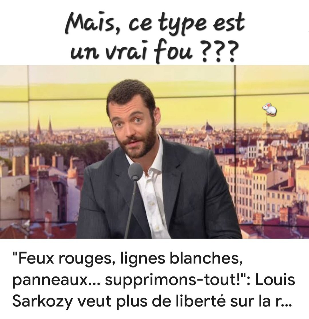 unesourisetmoi's tweet image. Il veut supprimer le #codedelaroute et faire confiance au bon sens des conducteurs #francais ... #LouisSarkozy est-il carrément à l&apos;ouest ❓️🤨🙄