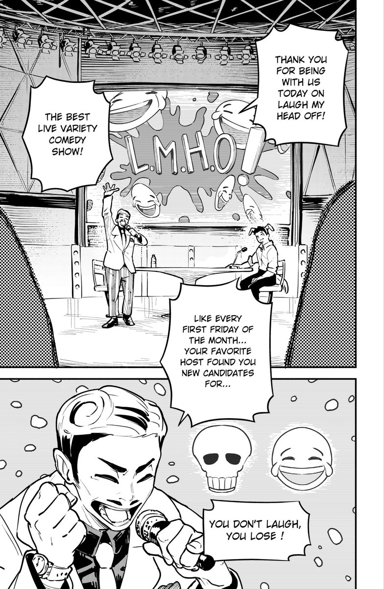 I recently uploaded my manga one shot « Little Monster » 

It’s about a dystopian world where monsters run deadly TV shows starring only human contestants (1/4)