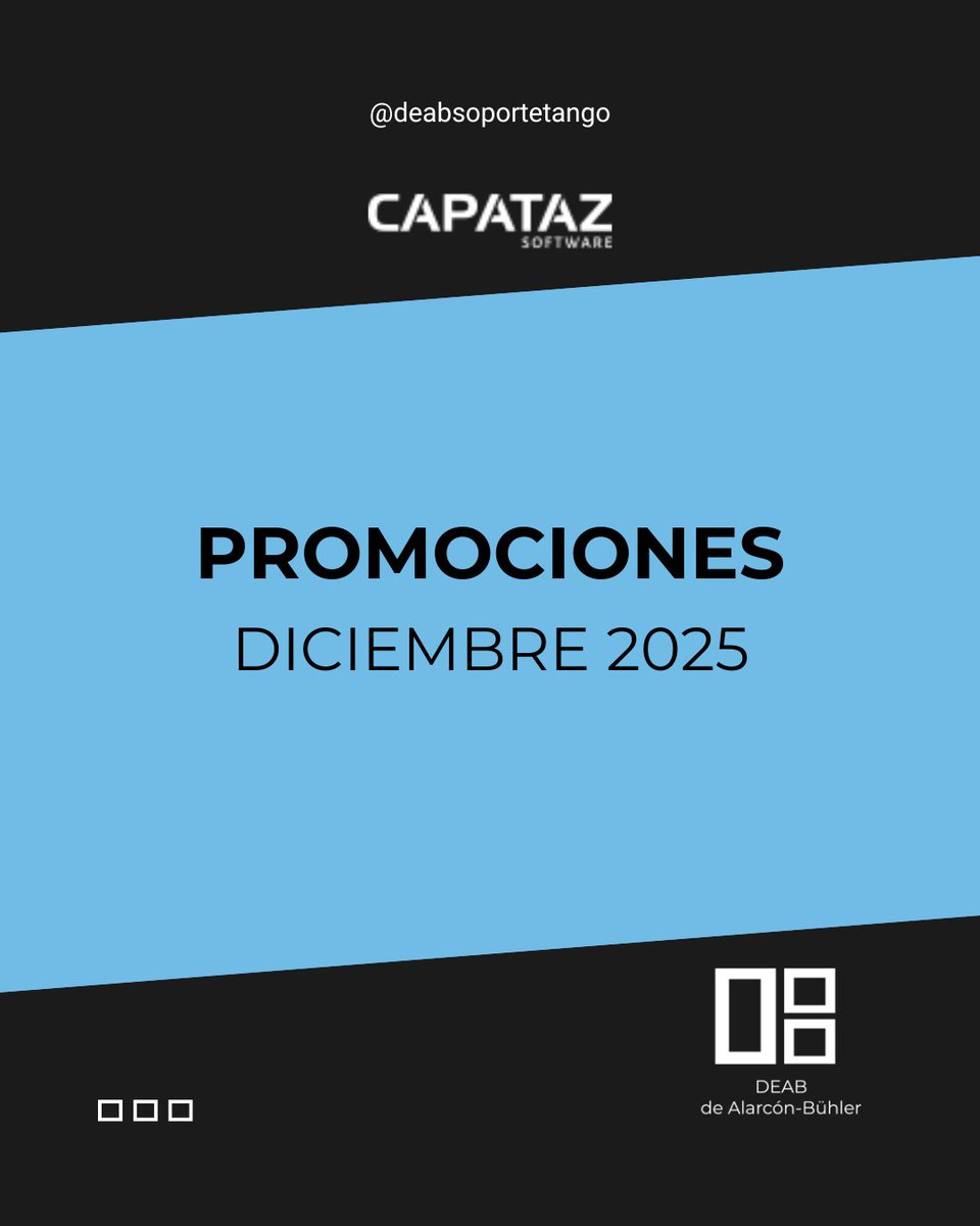 DEABTango's tweet image. 👉 PROMOCIONES DE CAPATAZ SOFTWARE Diciembre 2025

🔴 Vigente hasta el 31 de Diciembre 2025.

#tangosoftware #soportetango #tangogestion #deab #dealarconbuhler