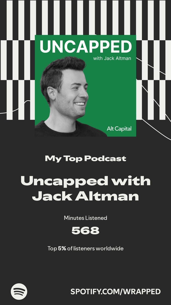 Uncapped with Jack Altman got my top spot. More in my #SpotifyWrapped.  I’m hooked ⁦<a href="/jaltma/">Jack Altman</a>⁩ 😂 spotify.com/wrapped-share/…