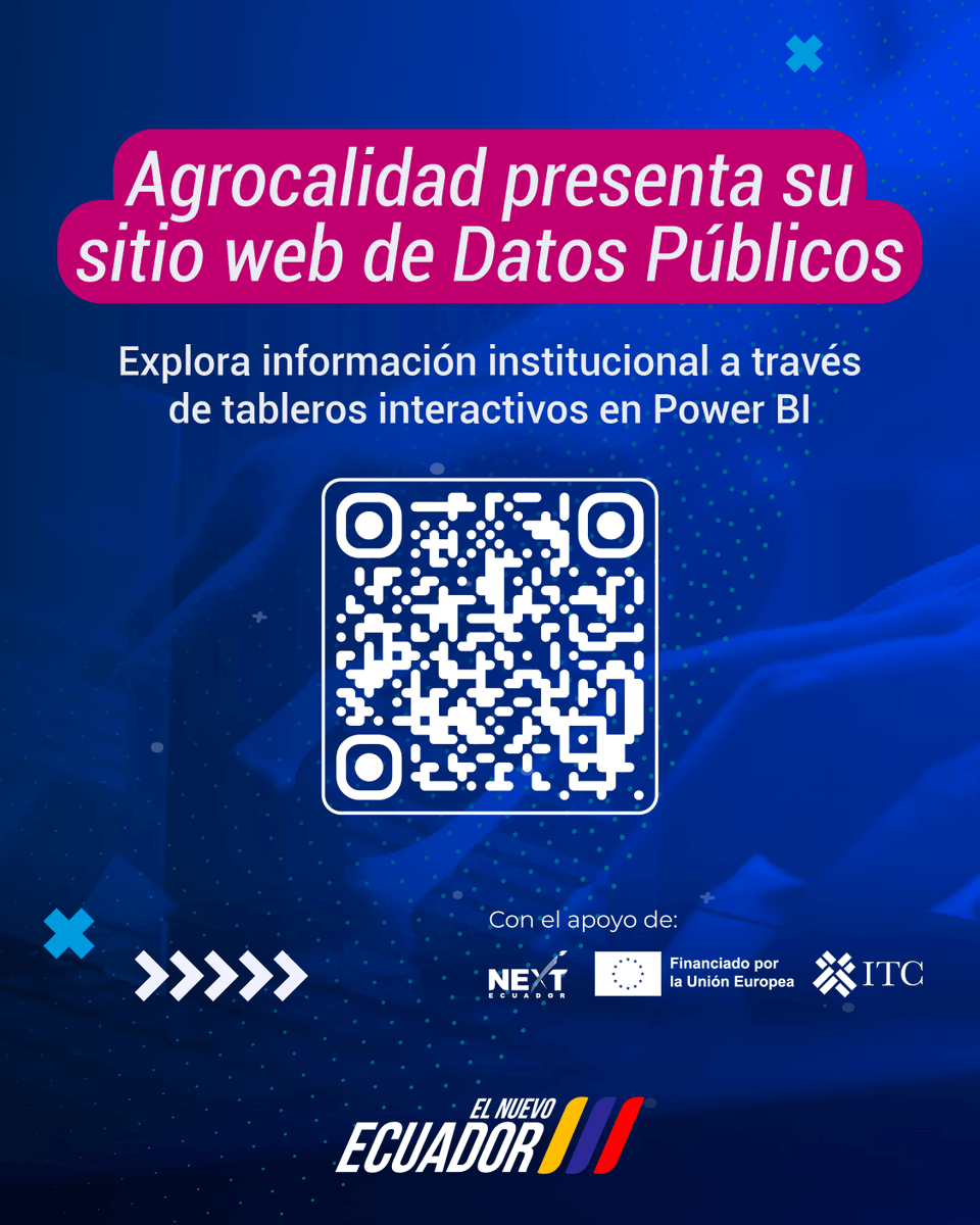 AgrocalidadEC's tweet photo. 🚀 Agrocalidad lanza su sitio web de Datos Públicos, un espacio que facilita la consulta de información institucional a través de visualizaciones dinámicas en Power BI.
🔗 https://t.co/pTdBek46tK
✔️ Transparencia y tecnología al servicio de la ciudadanía.
#DatosQueTransforman https://t.co/pS2B9zwnUw