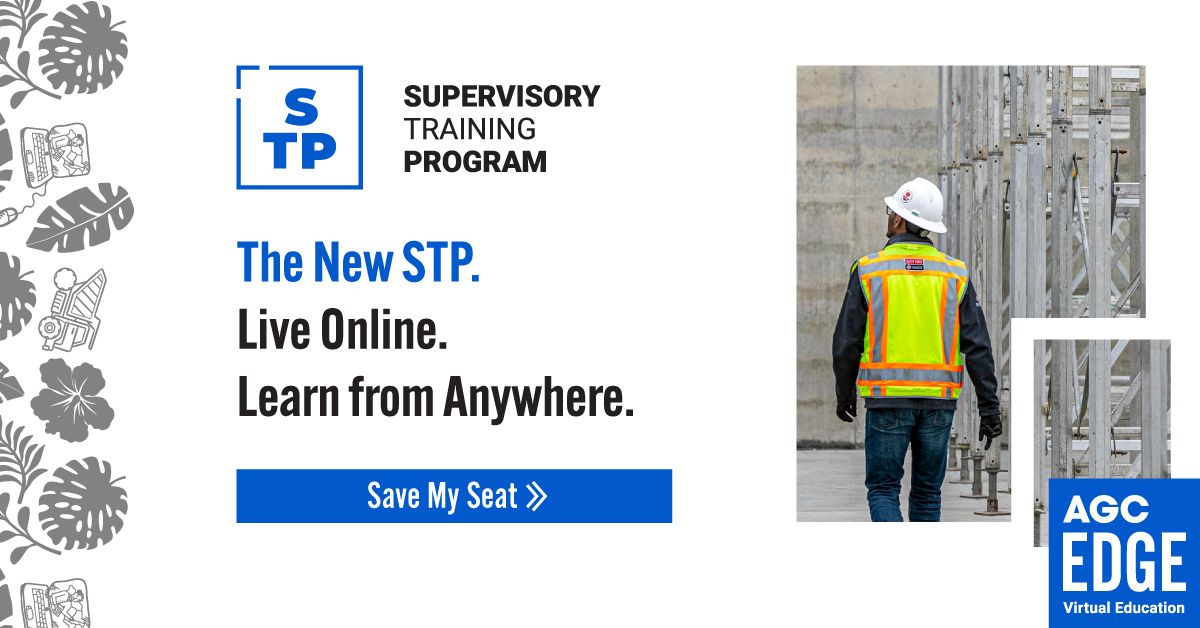 Last Chance! Managing Risks (STP Unit 6) Saturday
December 6 &amp; 13 | 9:00 AM – 5:30 PM EST

Seats are almost gone for Managing Risks (STP Unit 6) — a live, virtual course built for construction supervisors and project leaders. Make sure you mark AGC of South Dakota at registration