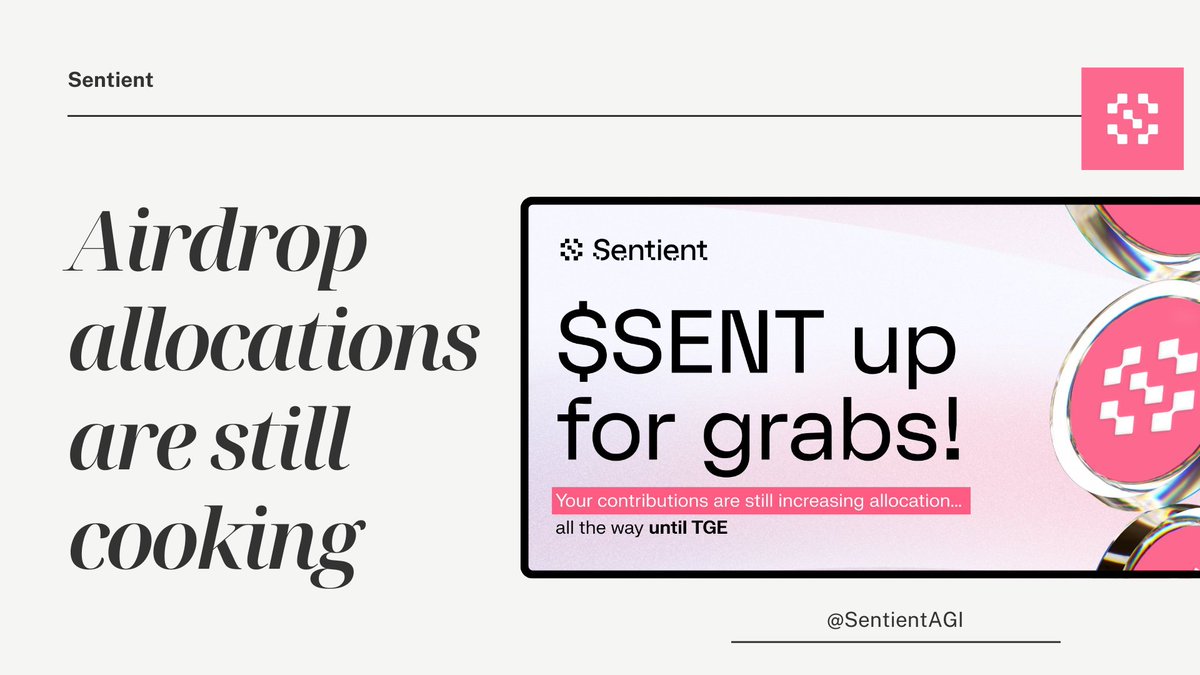 TehCluster's tweet photo. Airdrop allocations are still cooking 🪂

Contributions are still live and count toward your final airdrop allocation until TGE 👀
@SentientAGI https://t.co/E64xJkQo2W