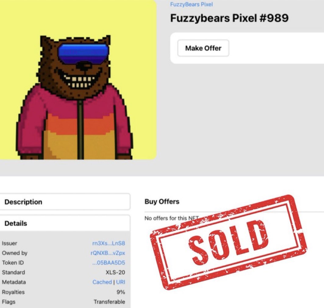 FuzzybearsPixel's tweet photo. 🚨 MINT ALERT!
🐻 Fuzzy Bears Pixel has just been MINTED & SOLD!

🔥 The hype is real — don’t miss your chance to grab your own pixelated bear!

🎯 Mint now before it’s GONE:
👉 https://t.co/sKCCbBC17C￼

📢 #FuzzyBearsPixel #NFTAlert #XRPL
🎨 #PixelNFT #MintNow #NFTsOnXRPL #XRPLNFT