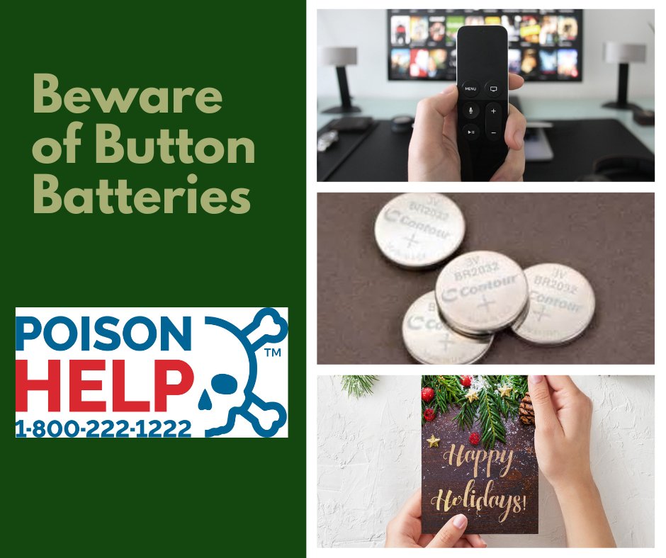 MARIpoisonctr's tweet image. Button batteries are small but pose a BIG risk if swallowed!🚨Keep a close eye on kids &amp;amp; pets around toys, ornaments, light up or musical cards, &amp;amp; devices with button batteries. Call us immediately if one is swallowed: 1-800-222-1222
#batteries #buttonbattery #toysforkids #child
