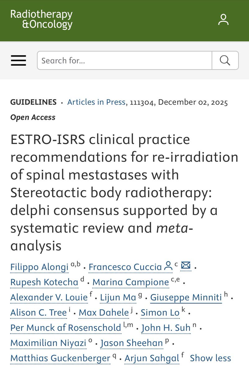 It's incredibile how many clinical studies support the use of reirradiation in many tumors and organs... Thanks to <a href="/ESTRO_RT/">ESTRO</a> and <a href="/ISRSy/">ISRSy</a> for writing these recommendations on spine sbrt reirradiation