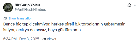 Sistematik hayvan düşmanının hesabını takip eden, hayvanların katledildiği videolara bu şekilde yorum yazan bu "Bir Garip Yolcu" adlı trolün, uzay yolculuğunu başlatıyoruz.

Bu embesil hareketleri şu an sadece başıboşluktan dolayı bu ülkedeki ezik trol hesabından yapabilen
