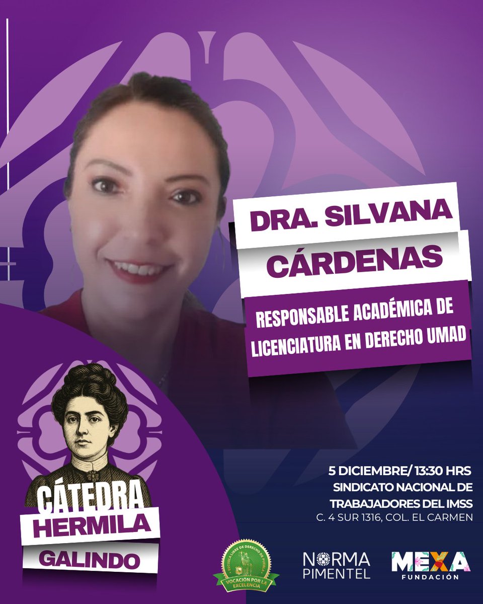💜 Presentamos a la Dra. Silvana Cárdenas, responsable académica de Derecho en la Universidad Madero.
Su liderazgo educativo formará parte de la Cátedra Hermila Galindo. 📚✨
#CátedraHermilaGalindo #MujeresEnLaAcademia #Educación #IgualdadSustantiva #Puebla