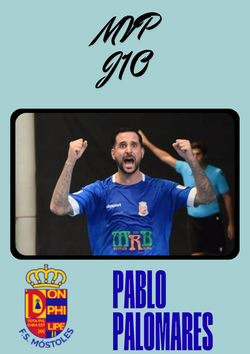 🔝 MVP J10 🔝

<a href="/PabloPalomares4/">Pablo Palomares</a> de <a href="/1mostolesfs/">MRB-FS Móstoles</a>

El pívot azulón anotó un doblete frente a Málaga Ciudad Redonda para darle la vuelta al resultado y los 3 puntos a Móstoles.

#TiempoMuerto
#2Div