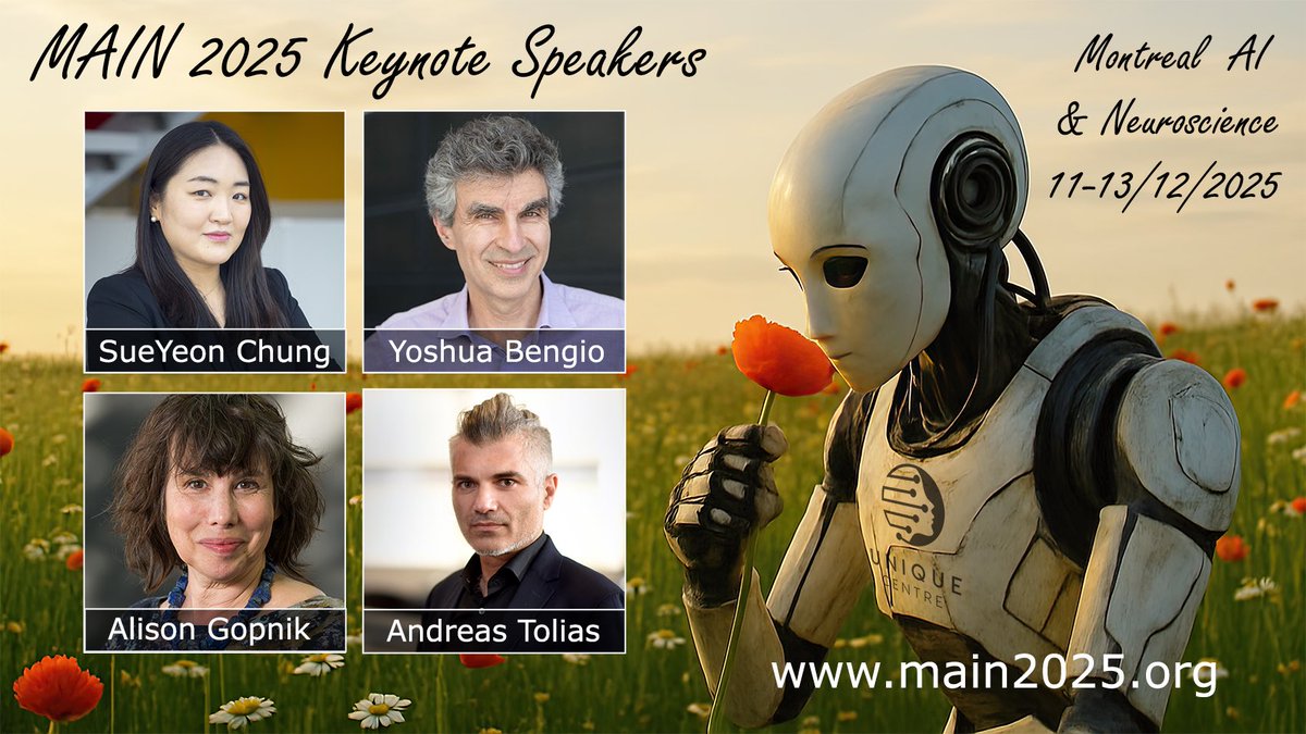 ai_unique's tweet image. LAST CALL : Only a couple of days left to resgister for the Montreal AI &amp;amp; Neuroscience MAIN 2025 meeting / Dec 12-13th @ HEC Montreal !!

Don’t miss it ! Register today !

👉 main2025.org

#Neuroscience #AI #MAIN2025