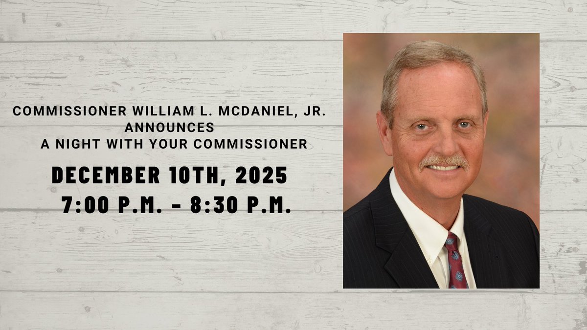 #CollierCounty Commissioner William L. McDaniel, Jr. invites residents to attend the A Night with Your Commissioner event on Wednesday, December 10, from 7:00 PM to 8:30 PM at UF/IFAS Collier Extension (14700 Immokalee Road.)

For more information, visit collier.gov/News-articles/…