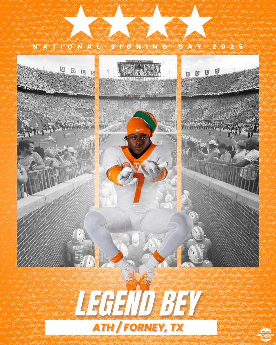 More_Issues's tweet image. 4⭐️ ATH Legend Bey has signed and is officially a Tennessee Vol.

Welcome Home🍊