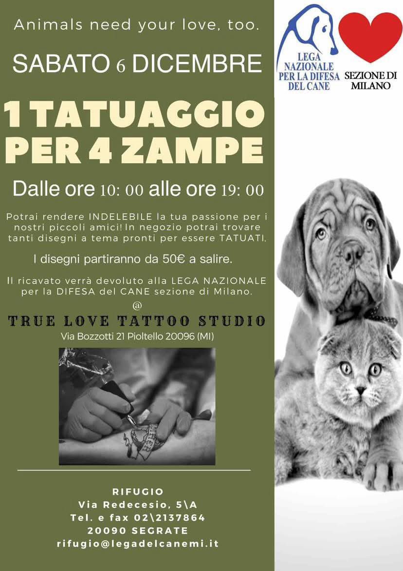 LNDC_MI's tweet photo. ANCHE QUEST’ANNO GLI AMICI DELLO STUDIO DI TATUAGGI TRUE LOVE TATTOO DI PIOLTELLO HANNO ORGANIZZATO QUESTO EVENTO PER RACCOGLIERE FONDI A FAVORE DEL NOSTRO RIFUGIO  GRAZIE ANCHE DA PARTE DEI NOSTRI PELOSI. https://t.co/03xwGADn49