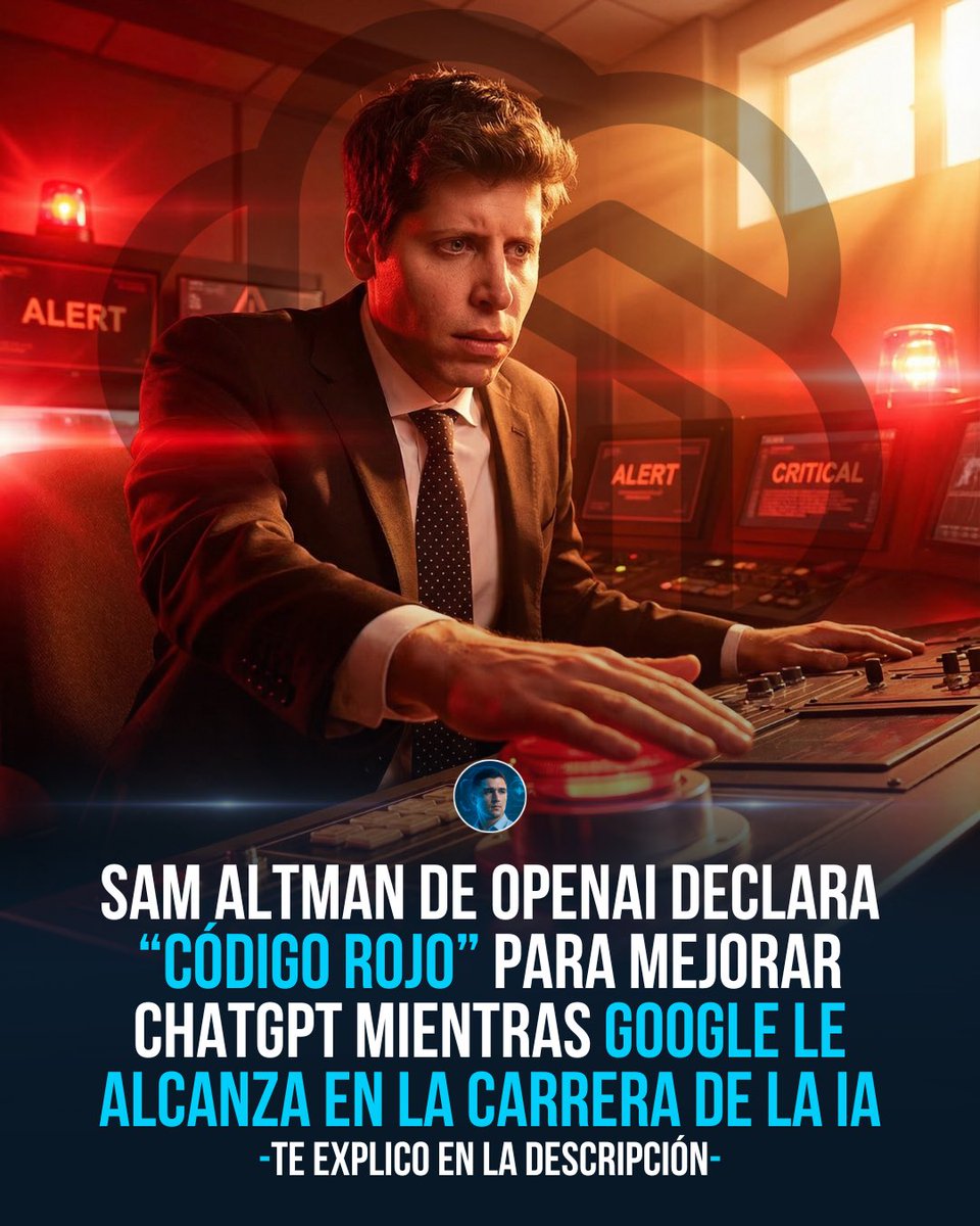 Sergiofabeidi's tweet photo. OpenAI acaba de activar un “Code Red”.

Sam Altman envió un memo interno pidiendo a todos los equipos pausar proyectos secundarios y enfocarse en una sola cosa: hacer que ChatGPT sea más rápido, más estable y mucho más personal… especialmente ahora que Google viene fuerte con Gemini.

Según el memo, OpenAI va a frenar planes de publicidad y algunos lanzamientos comerciales para priorizar mejoras clave:
 • Personalización profunda dentro de ChatGPT • Mejor generación de imágenes con Imagegen • Comportamiento más consistente del modelo • Mayor rendimiento en benchmarks como LM Arena • Respuestas más rápidas y estables • Menos rechazos innecesarios en preguntas seguras

También se retrasarán varios proyectos, incluidos los nuevos agentes para compras y salud, y una herramienta llamada Pulse pensada para reportes personalizados.

Lo curioso: hace dos años Google declaró su propio código rojo por culpa de ChatGPT… hoy el “código rojo” es al revés.

¿Qué opinas de este movimiento? 🤔💬
