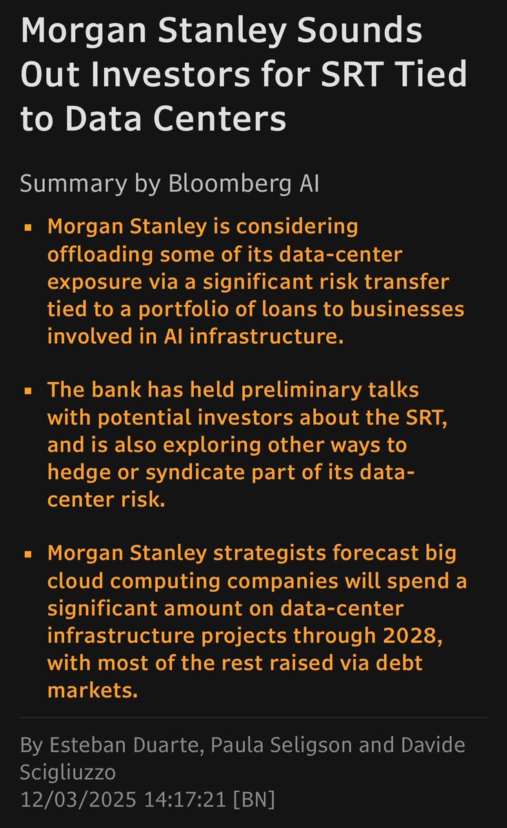 FinanceLancelot's tweet image. Morgan Stanley is trying to offload their garbage AI data-center loans onto unsuspecting investors 🚨