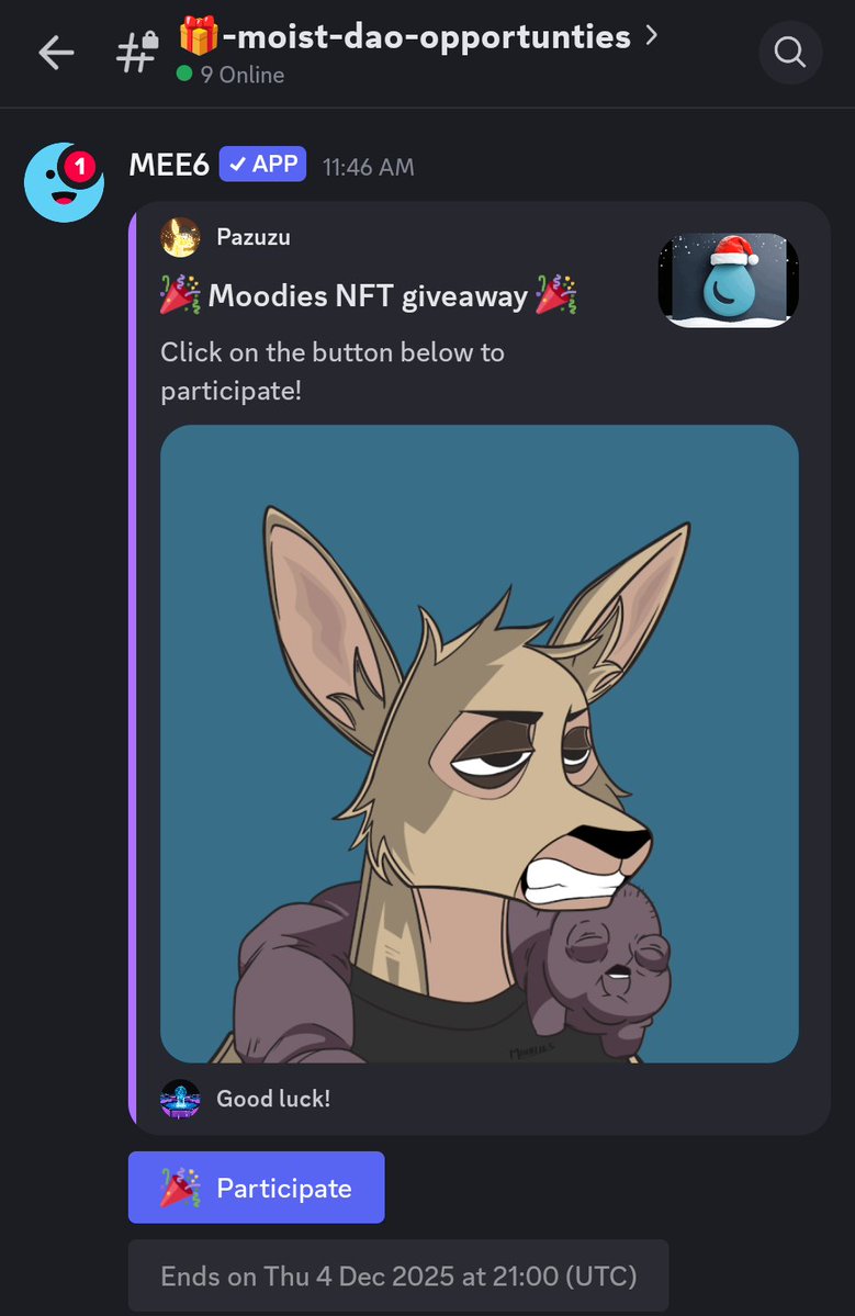 Want a chance at winning a <a href="/Moodies_NFTs/">Moodies</a> ?

Consider joining the $MOIST DAO to participate in this exclusive giveaway! 

Peep our discord for DAO entry details: discord.gg/7P4VrtZhWJ